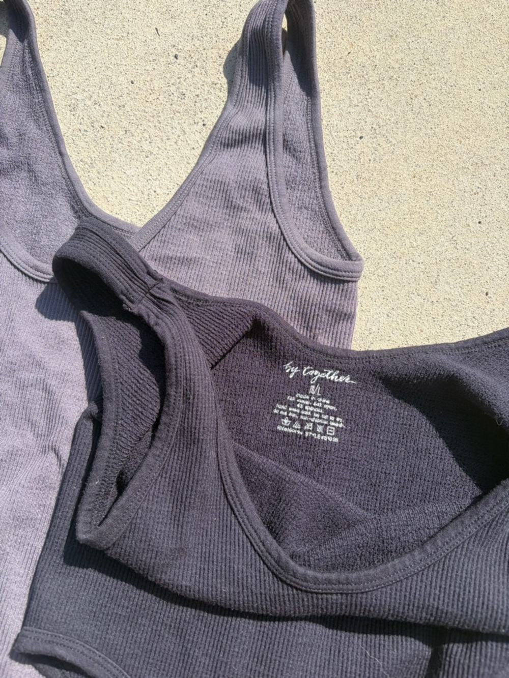 By Together Ribbed Tank Bodysuits in Lavender and Charcoal
